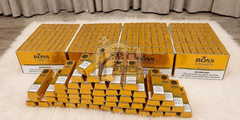 泰國BOSS金磚鼻通棒1000口拋棄式現貨展示-放在白色毯子上